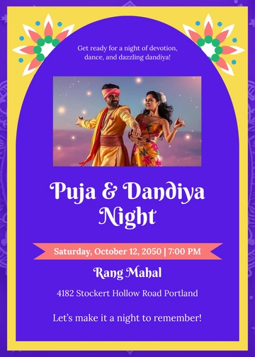 Navratri Puja and Dandiya Night Invitation Template - Edit Online & Download