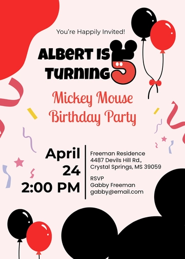 Aesthetic Mickey Mouse Balloon Invitation Template - Edit Online & Download