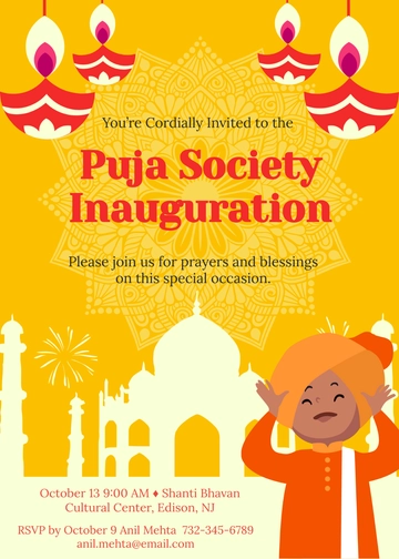 Puja Society Inauguration Invitation Template - Edit Online & Download