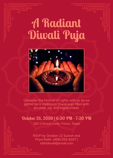 Red Puja Diwali Invitation Template - Edit Online & Download