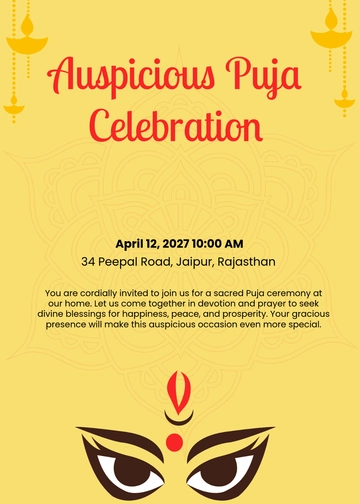 Free Yellow Hindi Puja Invitation Template to Edit Online