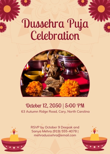 Simple Puja Dussehra Invitation Template - Edit Online & Download