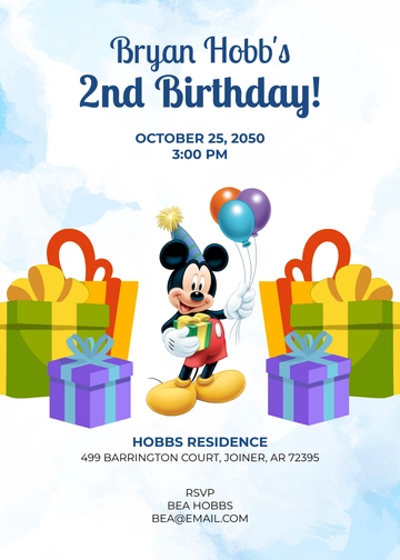 Creative Mickey Mouse Watercolor Invitation Template - Edit Online & Download