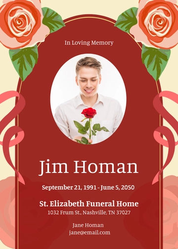 Red Rose Obituary Invitation Template - Edit Online & Download