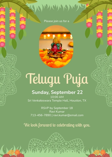 Colorful Telugu Puja Invitation Template - Edit Online & Download