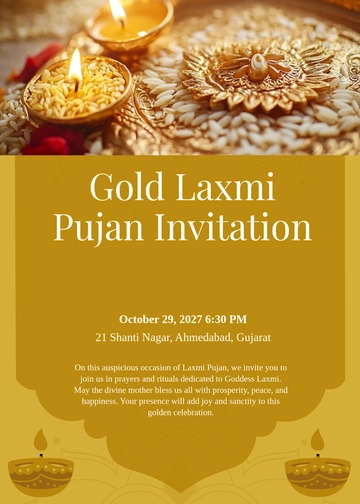 Free Gold Laxmi Pujan Invitation Template to Edit Online