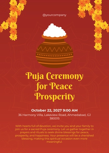 Free Puja Ceremony Invitation Template to Edit Online