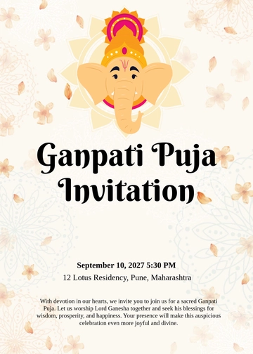 Free Ganpati Puja Invitation Template to Edit Online