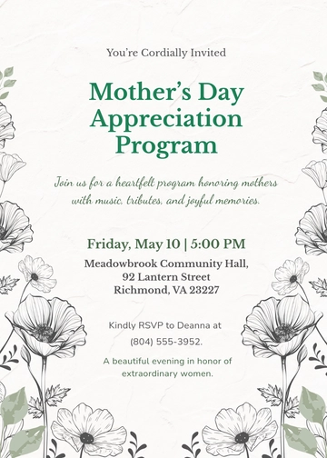 Mother’s Day Program Invitation Template - Edit Online & Download