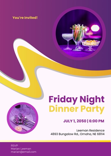 Purple & Yellow Dinner Invitation Template - Edit Online & Download