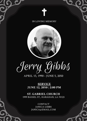 Black and White Obituary Invitation Template - Edit Online & Download