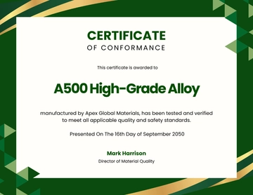 Certificate of Conformance for Material Template - Edit Online & Download