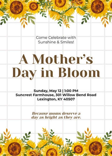 Sunflower Mother’s Day Invitation Template - Edit Online & Download
