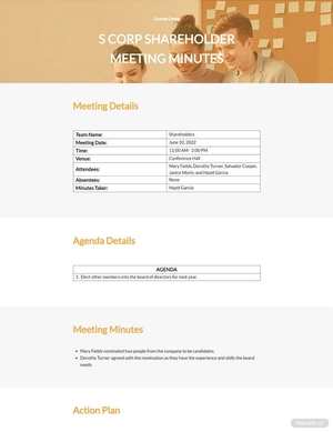 S Corp Shareholder Meeting Minutes Template