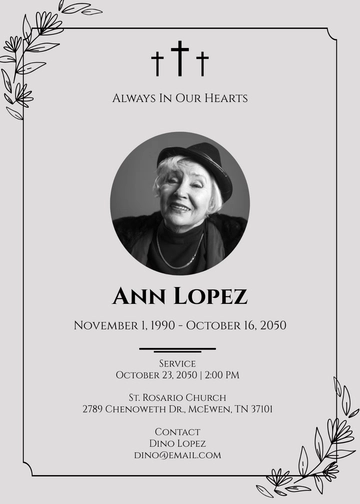 Gray Obituary Invitation Template - Edit Online & Download