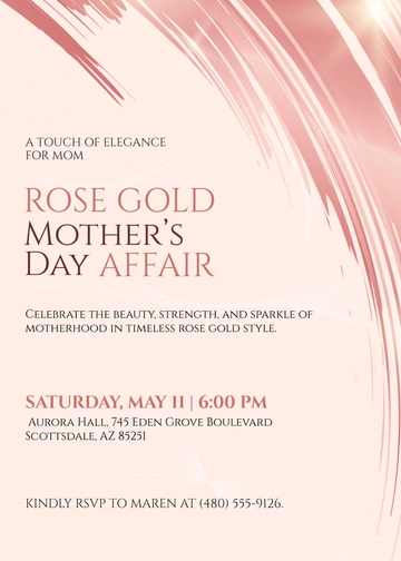 Rose Gold Mother’s Day Invitation Template - Edit Online & Download