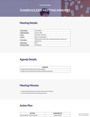 Simple Shareholder Meeting Minutes Template
