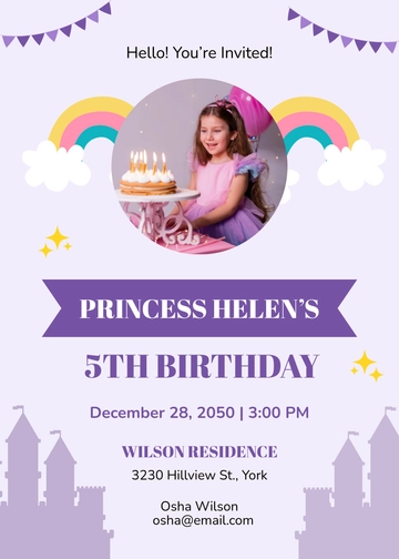 Cute Purple Princess Invitation Template - Edit Online & Download