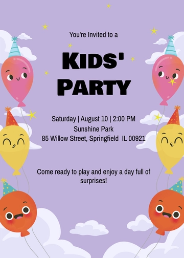 Purple Invitation Template for Kids - Edit Online & Download