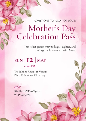 Modern Mother’s Day Ticket Invitation Template - Edit Online & Download