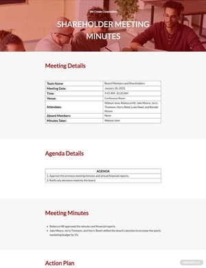 Sample Shareholder Meeting Minutes Template