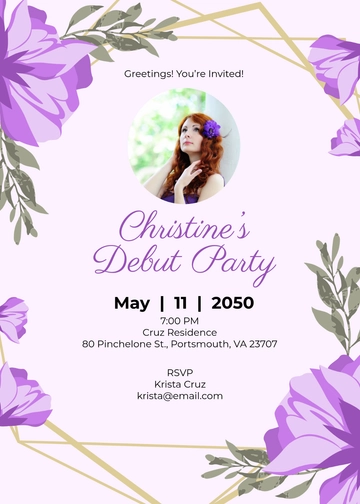 Lilac Purple Debut Invitation Template - Edit Online & Download