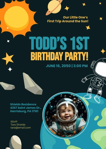 First Trip Around the Sun Space Invitation Template - Edit Online & Download