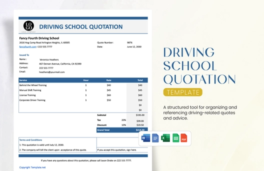 Driving School Quotation Template