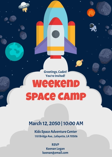 Colorful Space Camp Space Invitation Template - Edit Online & Download
