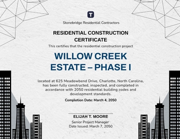 Residential Construction Certificate Template - Edit Online & Download