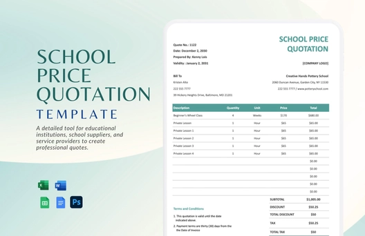 School Price Quotation Template