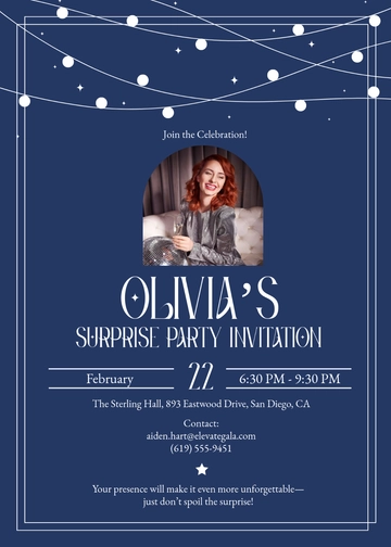 Navy Blue Luxury Surprise Party Invitation Template - Edit Online & Download