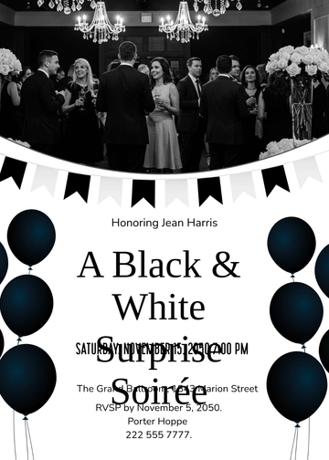 Black And White Surprise Party Invitation Template - Edit Online & Download