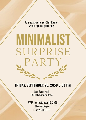 Professional Minimalist Surprise Party Invitation Template - Edit Online & Download