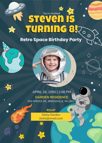 Professional Retro Birthday Space Invitation Template - Edit Online & Download