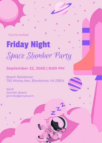 Pink Slumber Party Space Invitation Template - Edit Online & Download