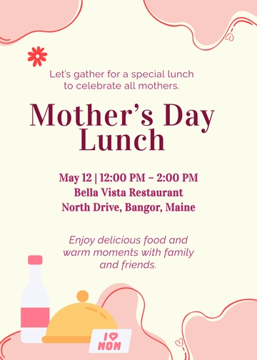 Simple Mother’s Day Lunch Invitation Template - Edit Online & Download