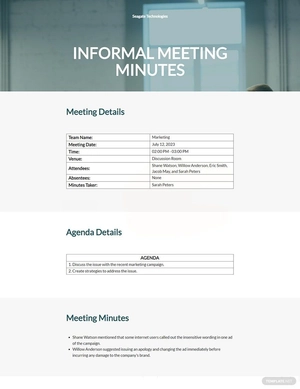 Sample Informal Meeting Minutes Template