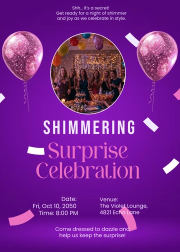 Shimmery Purple Surprise Party Invitation Template - Edit Online & Download