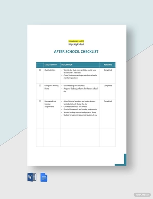 After School Checklist Template