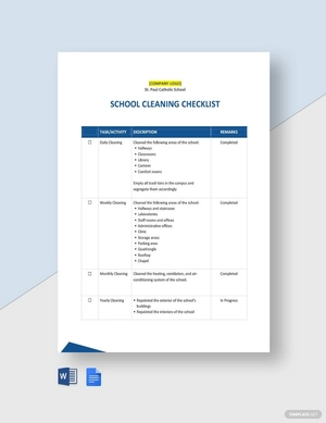 School Cleaning Checklist Template