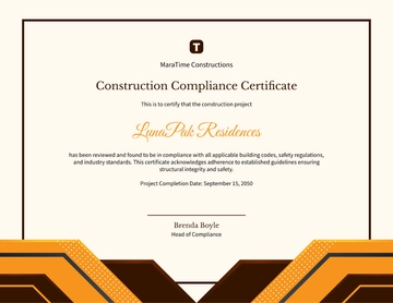 Simple Construction Compliance Certificate Template - Edit Online & Download