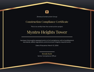 Professional Construction Compliance Certificate Template - Edit Online & Download