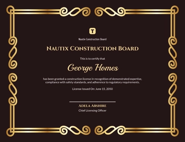 Gold Background Construction License Certificate Template - Edit Online & Download