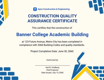 Construction Quality Assurance Certificate Template - Edit Online & Download
