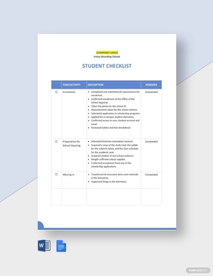 Editable Student Checklist Template
