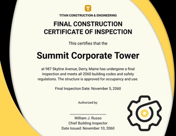 Final Construction Certificate of Inspection Template - Edit Online & Download