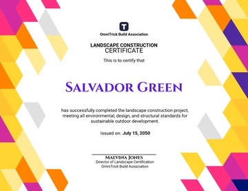 Colorful Landscape Construction Certificate Template - Edit Online & Download