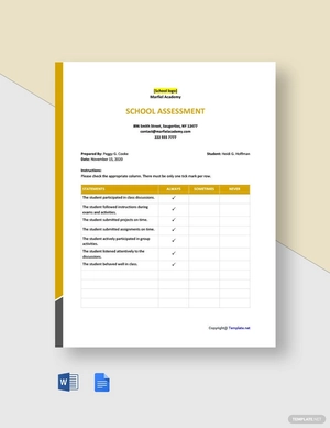 Blank School Assessment Template