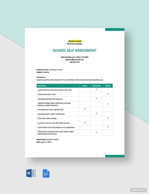 School Self Assessment Template